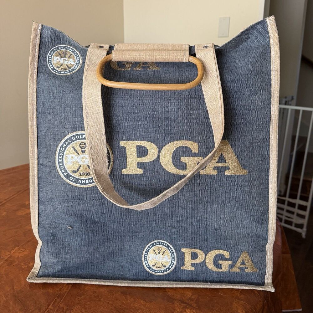 PGA Canvas Golf Tote Bag with Wooden Handles Professional Golfers Association